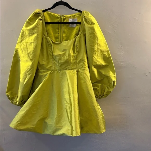 BHLDN Sage balloon puff sleeve fit & flare mini dress wedding cocktail party 8 - Picture 5 of 8